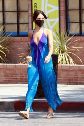Eiza Gonzalez in Flowing Tie-Dye Blue Jumpsuit at Alfred in LA 08/19/2020