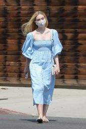 Elle Fanning in a Puff-Sleeved Midi Dress- LA 08/20/2020