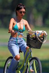 Emily Ratajkowski Bike Riding in a Bikini Top in the Hamptons 08/05/2020