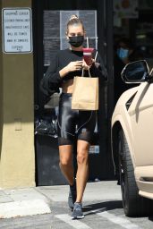 Hailey Bieber in Edgy Black Crop Top and Biker Shorts - West Hollywood 08/28/2020