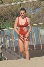 Ireland Baldwin in a Red One Piece Swimsuit - Beach in Malibu 07/31/2020