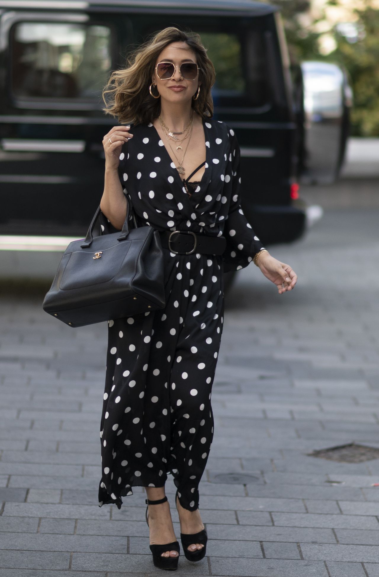 Myleene Klass in Monochrome Polka Dot Maxi Dress - London 08/26/2020 ...
