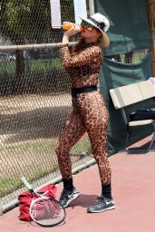 Phoebe Price in an Animal Print - Exercising at the Tennis Court in LA 08/06/2020