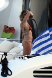 Rita Ora in a Tiger Print Bikini on a Yacht in Corfu 08/17/2020