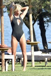 Victoria Silvstedt in a Black Swimsuit - Luxury Hotel Cala di Volpe in Porto Cervo 08/19/2020