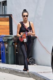 Alessandra Ambrosio in Black Sports Bra and Matching Leggings - LA 09/14/2020