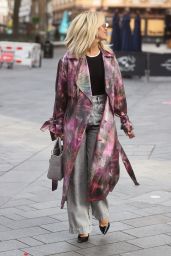 Ashley Roberts in a Purple and Pink Coat and Grey Trousers 09/23/2020