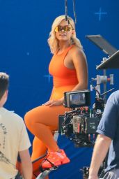 Bebe Rexha - Filming an Ad For JBL Headgear in LA 09/28/2020