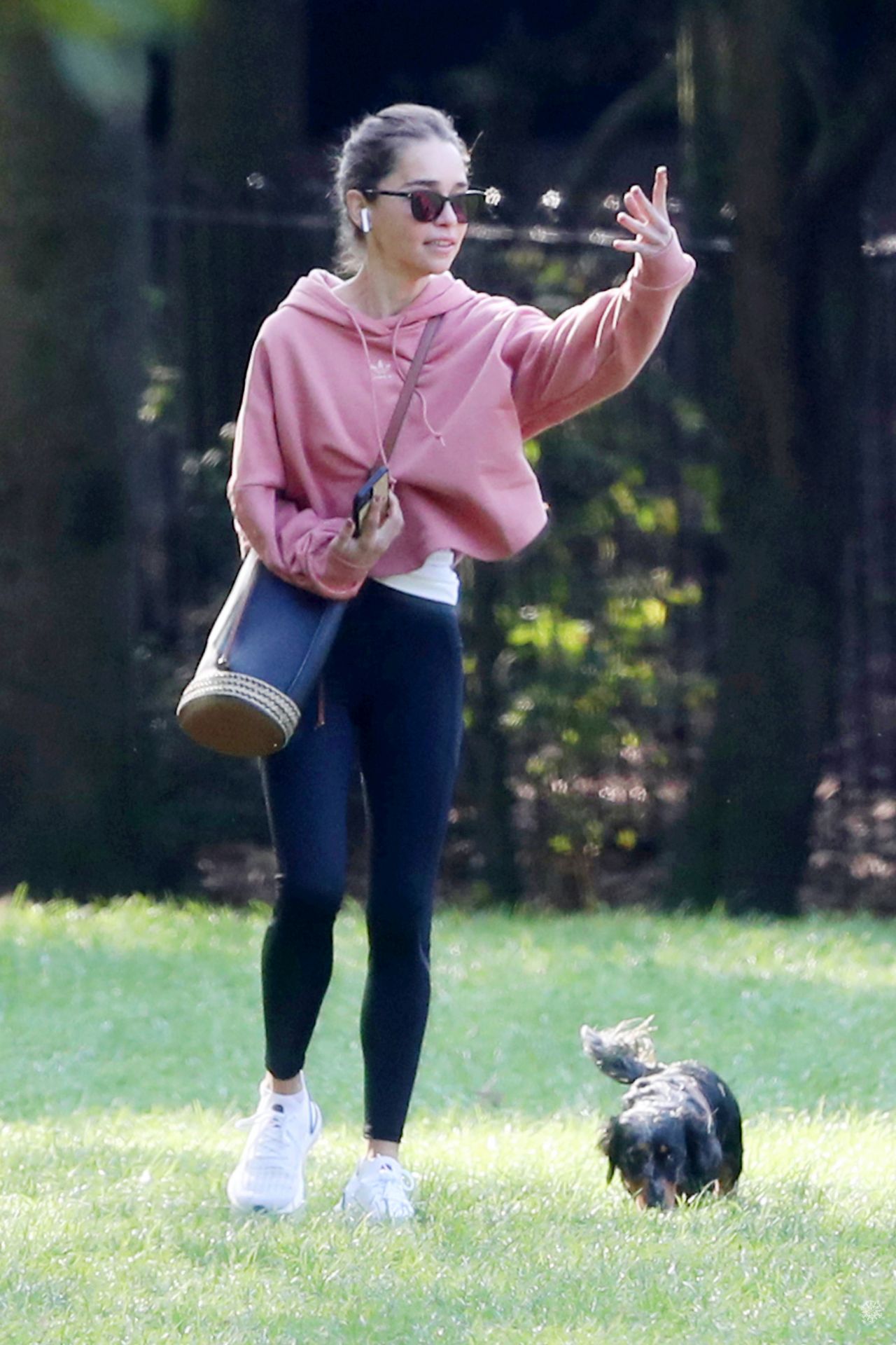 Emilia Clarke Wears Cute Summer Outfit While Walking Her Dog in