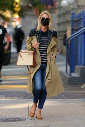 Nicky Hilton in a Quirky Trench Coat With the Top Half Exposed to the Flannel Lining - NY 09/22/2020