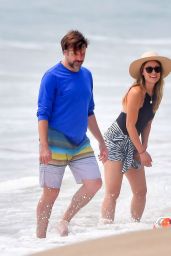 Olivia Wilde in a Scalloped Swimsuit With Jason Sudeikis on the Beach 09/16/2020