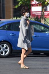 Selma Blair in Asymmetrical Grey Sweater Dress - Grocery Shopping in Studio City 09/22/2020