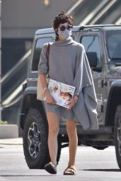 Selma Blair in Asymmetrical Grey Sweater Dress - Grocery Shopping in Studio City 09/22/2020