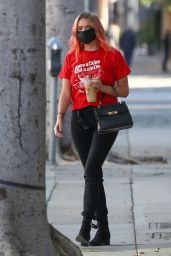 Ashley Benson in a Red Coca-Cola Branded T-shirt at Alfred