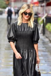 Ashley Roberts in a Black Leather Dress and Black Boots at the Heart Radio Studios in London 10/06/2020