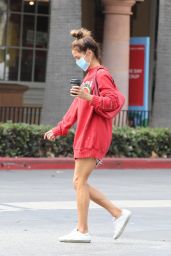 Brooke Burke in an Oversized Red Sweater in Malibu 10/08/2020