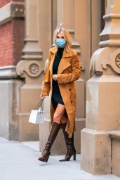 Charlotte McKinney in Two-Piece Mini Dress and Suede Trench Coat - Shopping in NYC 10/08/2020