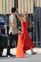 Chrishell Stause in a Red Dress - Heads to the DWTS Studio in LA 10/03/2020