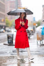 Emily Ratajkowski in a Red Trench Coat - NYC 10/29/2020