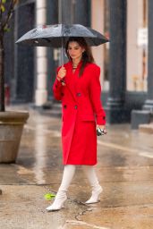 Emily Ratajkowski in a Red Trench Coat - NYC 10/29/2020