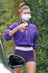 Hailey Bieber in a Purple Nike Gym Outfit - Beverly Hills 10/06/2020