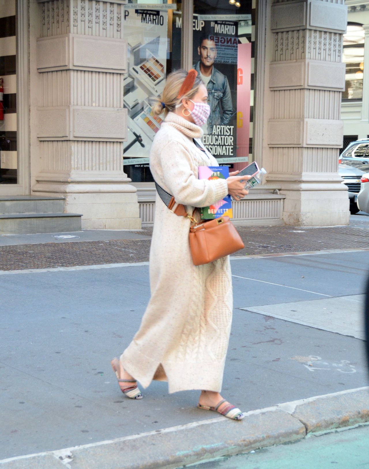 Hilary Duff in a Cable Knit Sweater Dress - NYC 10/17/2020 • CelebMafia