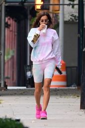Irina Shayk in Tight Biker Shorts & Pink Slippers - NYC 10/15/2020