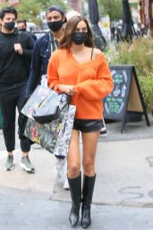 Irina Shayk in Tiny Leather Shorts and Knee High Boots - New York 10/22/2020