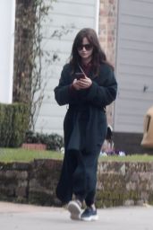Jenna Coleman in a Blue Coat and Trainers - North London 10/24/2020