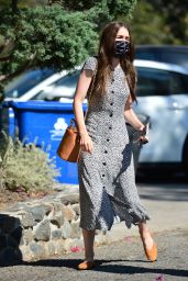 Lily Collins in a Floral Print Dress and Mustard Yellow Flats - LA 10/02/2020