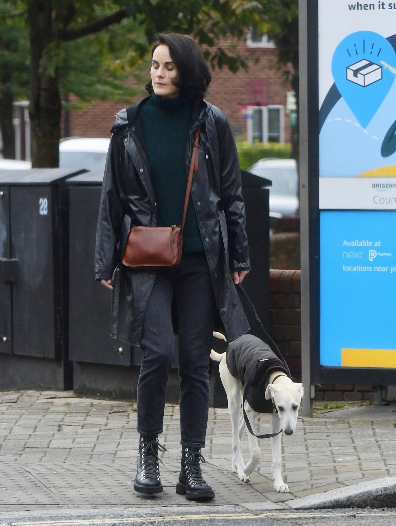 Michelle Dockery Autumn Street Style Walking Her Dog in
