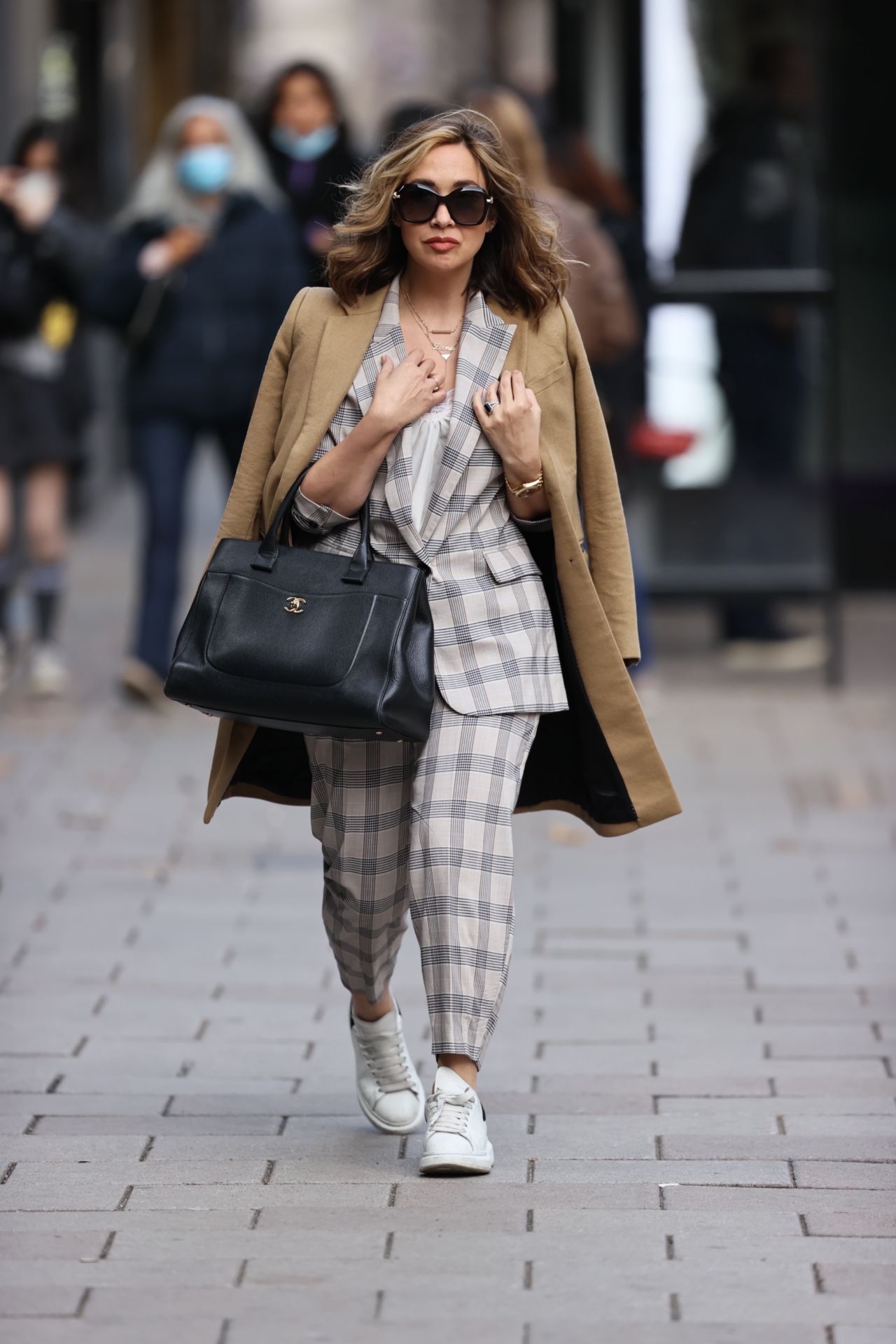 Myleene Klass in a Checked Suit and Camel Coat - London 10/07/2020 ...