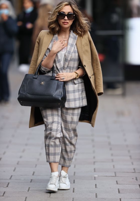 Myleene Klass in a Checked Suit and Camel Coat - London 10/07/2020