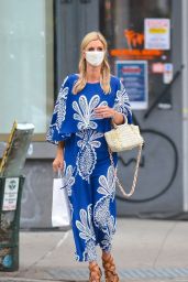 Nicky Hilton in an Ethereal Blue and White Maxi Dress and a Crocheted Purse - Shopping in NY 10/01/2020