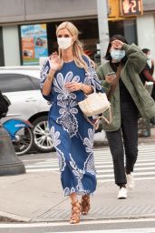 Nicky Hilton in an Ethereal Blue and White Maxi Dress and a Crocheted Purse - Shopping in NY 10/01/2020