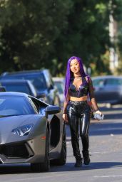 Nikita Dragun in a Pvc Outfit - Photoshoot With Her Lamborghini in Hollywood 10/26/2020