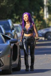 Nikita Dragun in a Pvc Outfit - Photoshoot With Her Lamborghini in Hollywood 10/26/2020