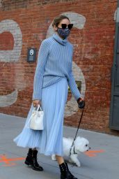 Olivia Palermo in a Pale Blue Turtleneck and Tulle Midi Skirt - NYC 10/24/2020