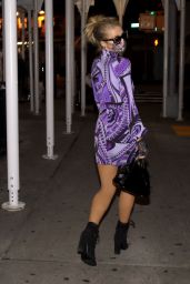 Paris Hilton in a Purple Mini Dress Out in NYC 10/29/2020
