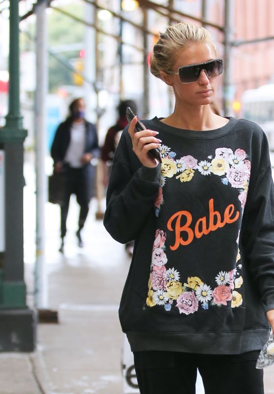Paris Hilton Wearing a "Babe" Sweater - NYC 10/28/2020