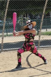 Phoebe Price With a Giant Pink Bat in LA 10/11/2020