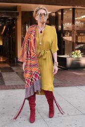 Sharon Stone in a Green Dress and Red Suede Boots - Beverly Hills 10/13/2020