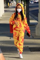 Skai Jackson in a Red and Yellow Hoodie and Sweat Pants at the DWTS Studio in LA 10/28/2020