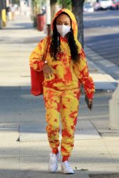 Skai Jackson in a Red and Yellow Hoodie and Sweat Pants at the DWTS Studio in LA 10/28/2020