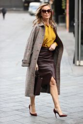 Amanda Holden in Burgundy Leather Dress and Mustard Yellow Top - London 11/23/2020