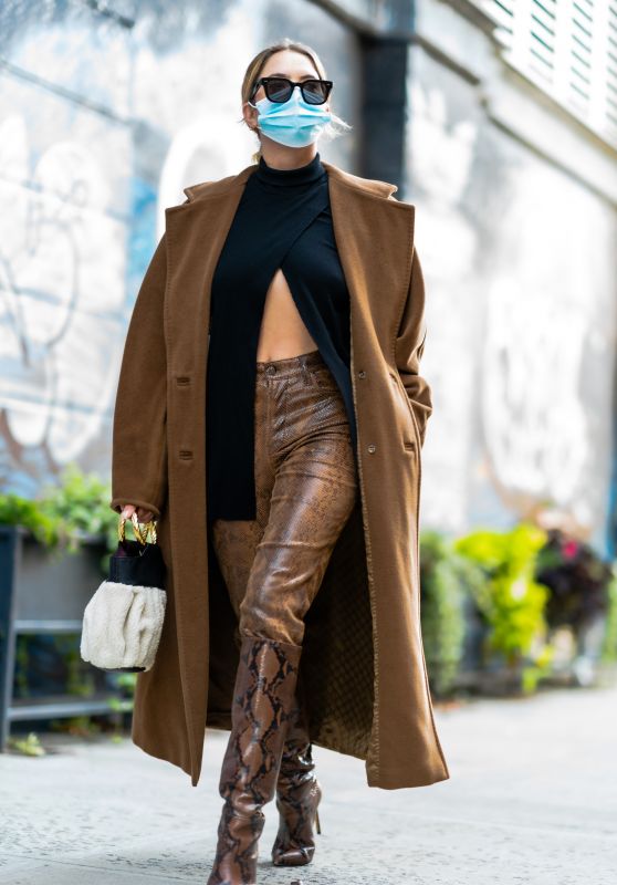 Ashley Benson in a Max Mara Brown Wool Coat - NYC 11/16/2020