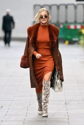Ashley Roberts in a Brown Dress and Snakeskin Printed Boots - London 11/24/2020