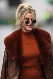 Ashley Roberts in a Brown Dress and Snakeskin Printed Boots - London 11/24/2020