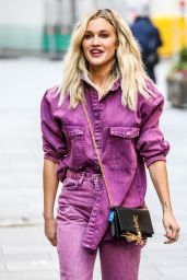 Ashley Roberts in a Purple Denim Shirt and Matching Jeans - London 11/12/2020