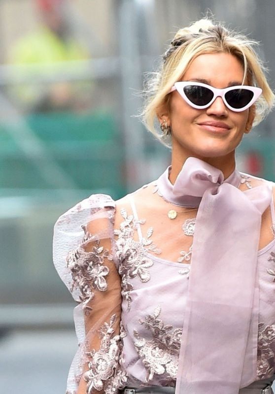 Ashley Roberts in a Statement Sheer Blouse and High-Waisted Satin Trousers - London 11/09/2020